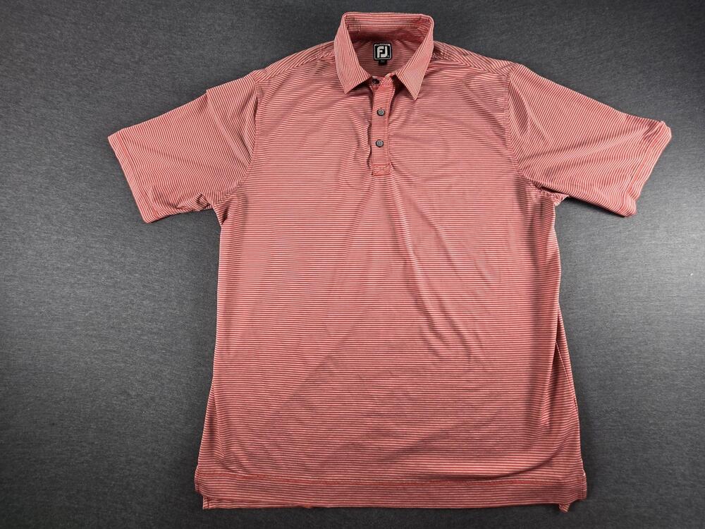 FootJoy Polo Shirt Mens 2XL Red White Striped Golf Athletic Fit Stretch Jersey